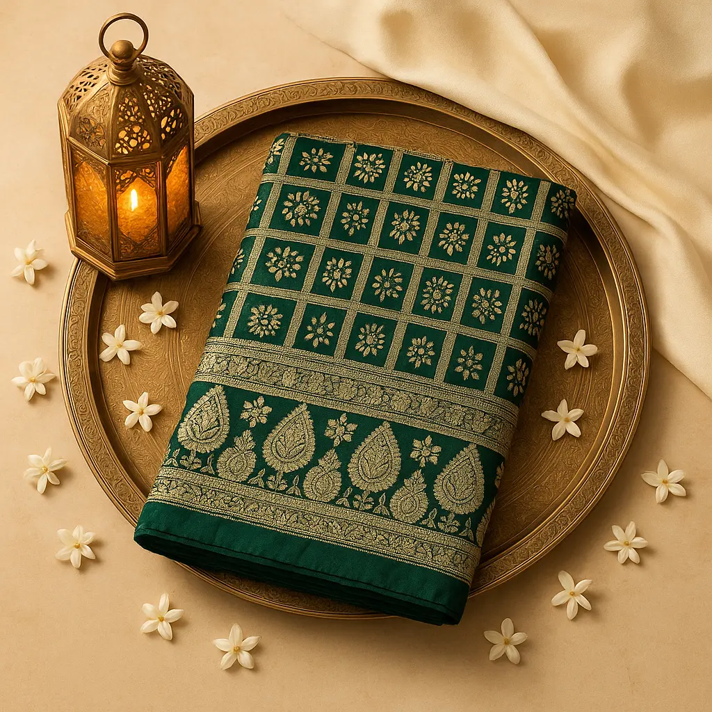 Elegant Green Gaji Silk Gharchola Saree with Zari Border