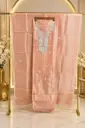 Premium Peach Silk Suit Material with Intricate Silver Embroidery n Scalloped Dupatta