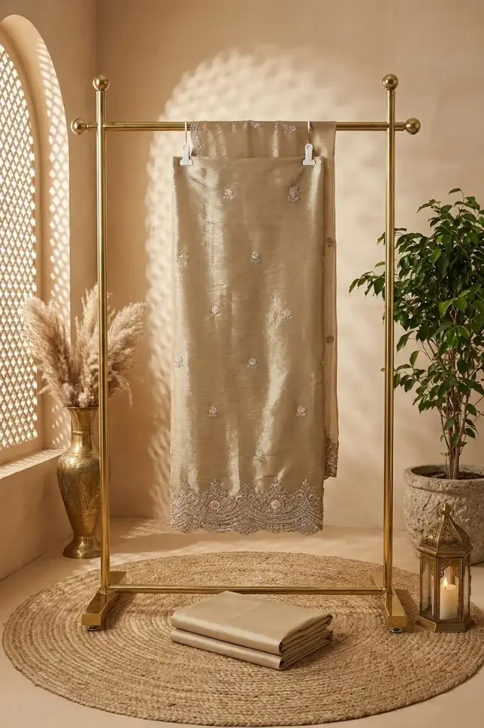 Champagne Gold Tissue Silk Unstitched Salwar Suit Set