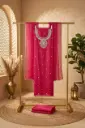 Rani Pink Embroidered Silk Unstitched Suit Material Set