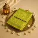 Elegant Lime Green Ikat Silk Saree with Traditional Border