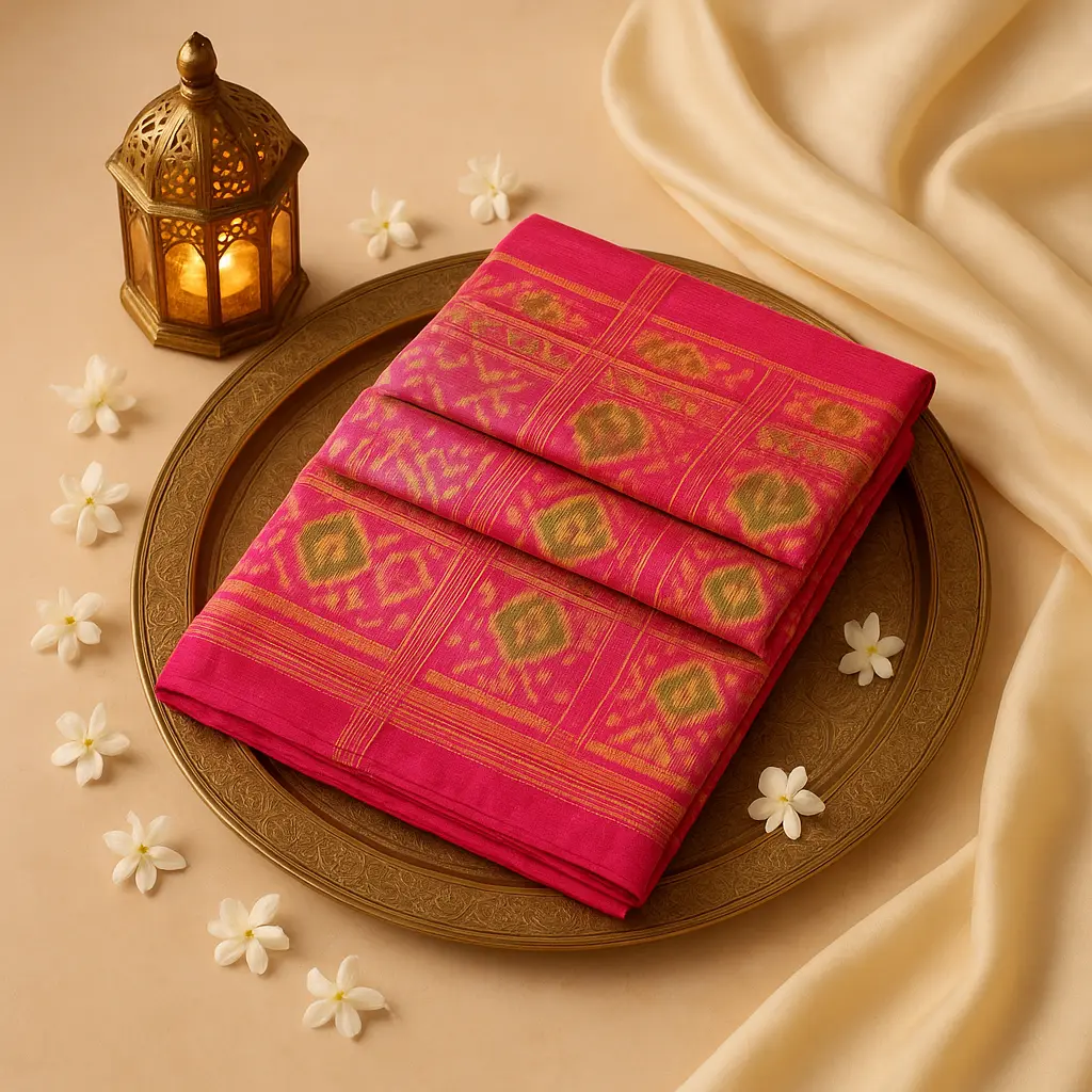 Exquisite Pink Patola Silk Saree with Traditional Zari Border