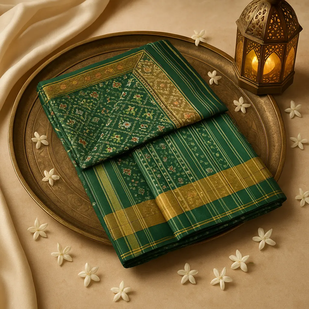 Elegant Deep Green Traditional Ikat Silk Saree with Zari
