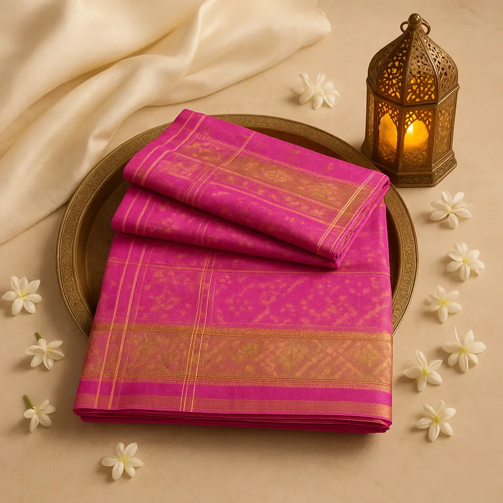 Elegant Pink Traditional Silk Saree with Rich Gold Border