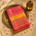 Elegant Pink and Yellow Patola Silk Saree with Zari Border