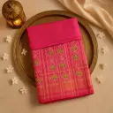 Vibrant Pink Handloom Silk Saree with Traditional Ikat Motifs 