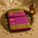 Elegant Purple Handloom Ikat Saree with Antique Gold Border