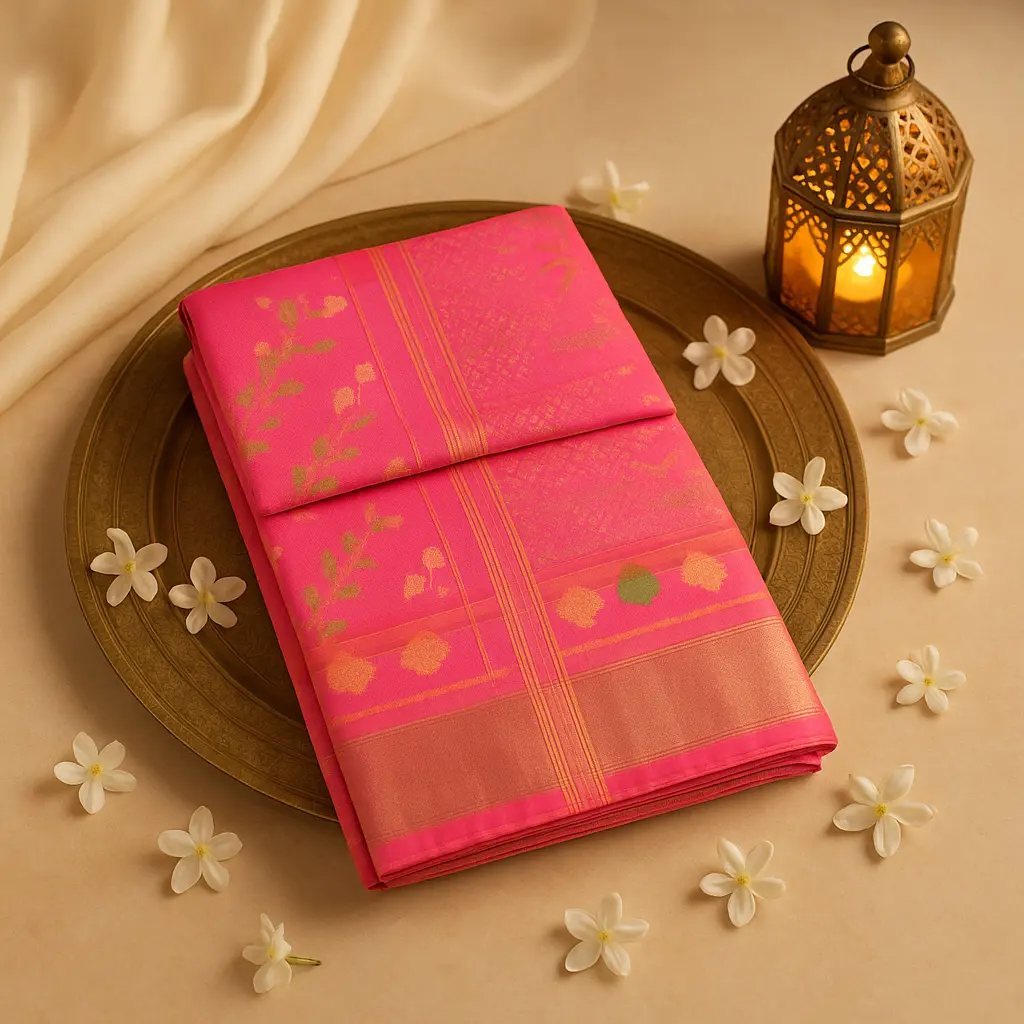 Elegant Pink Ikat Woven Silk Saree with Traditional Zari