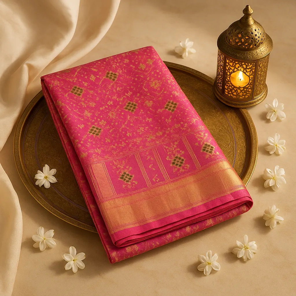 Elegant Pink Traditional Handloom Silk Saree with Zari Border