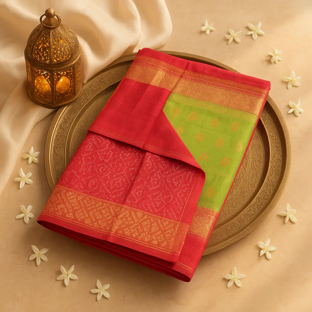 Exquisite Handwoven Ikat Saree with Traditional Zari Border