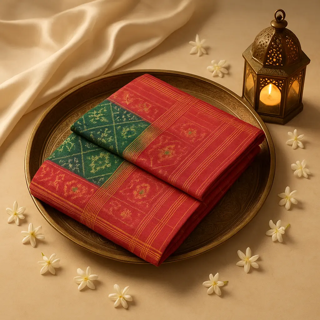 Exquisite Handwoven Patola Silk Saree with Traditional Motifs