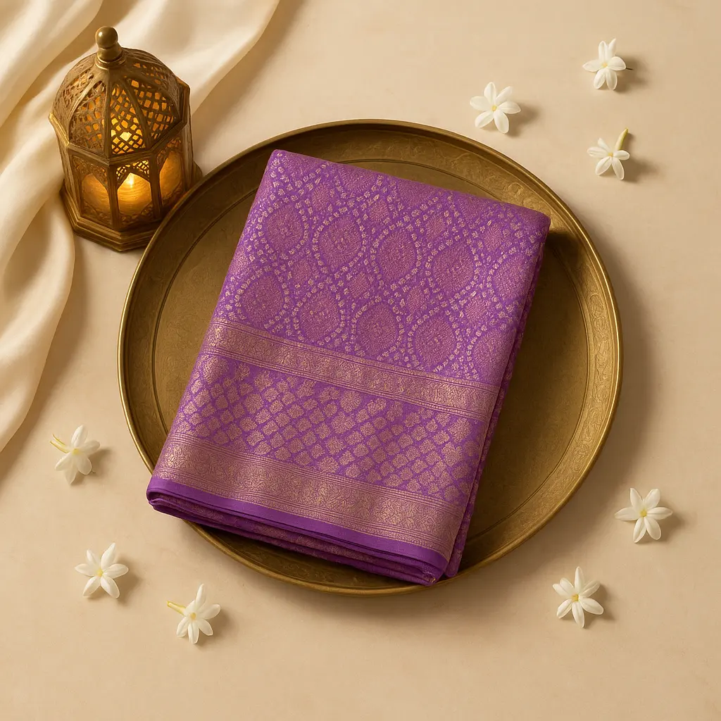 Elegant Purple Bandhani Saree with Rich Zari Border