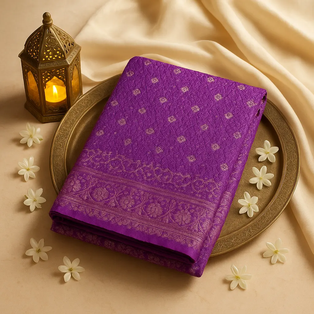 Elegant Royal Purple Bandhani Saree with Rich Silver Zari Border