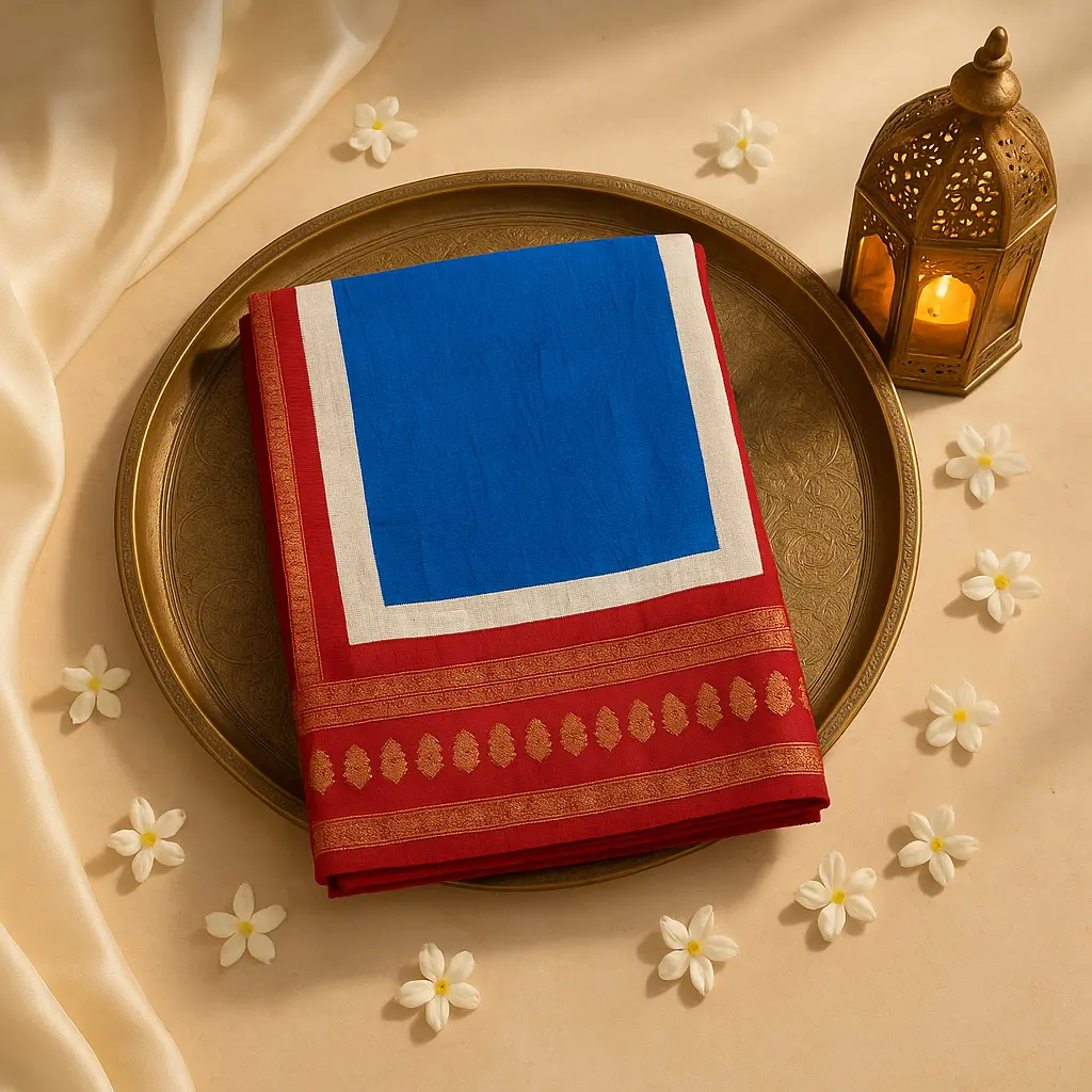 Elegant Royal Blue and Maroon Designer Silk Saree