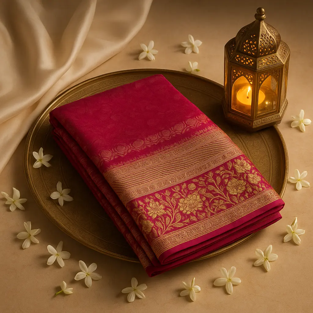 Elegant Magenta Meena Brocade Silk Saree with Zari Border