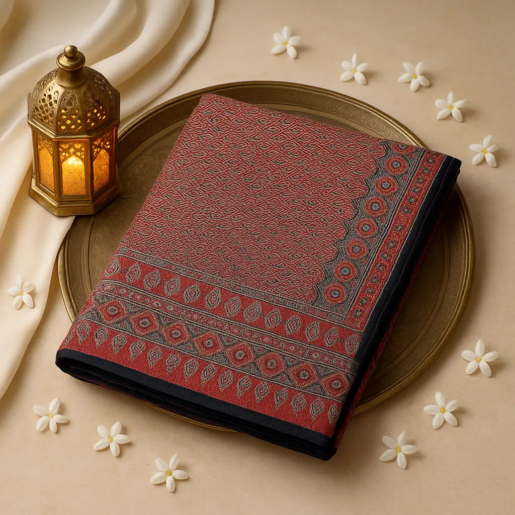 Elegant Ajrakh Print Designer Saree with Traditional Motifs