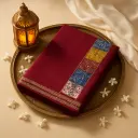 Maroon Patchwork Designer Saree with Traditional Print Accents