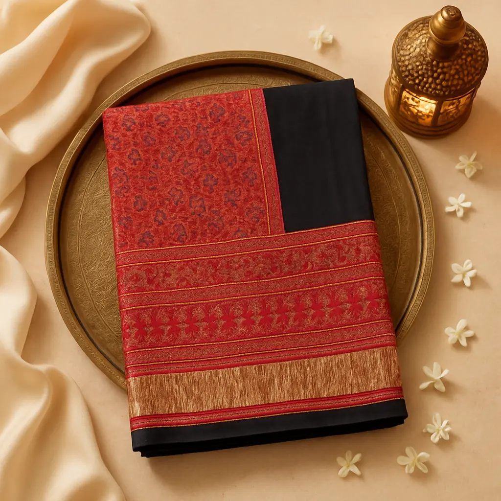 Elegant Ajrakh Print Saree with Rich Metallic Border