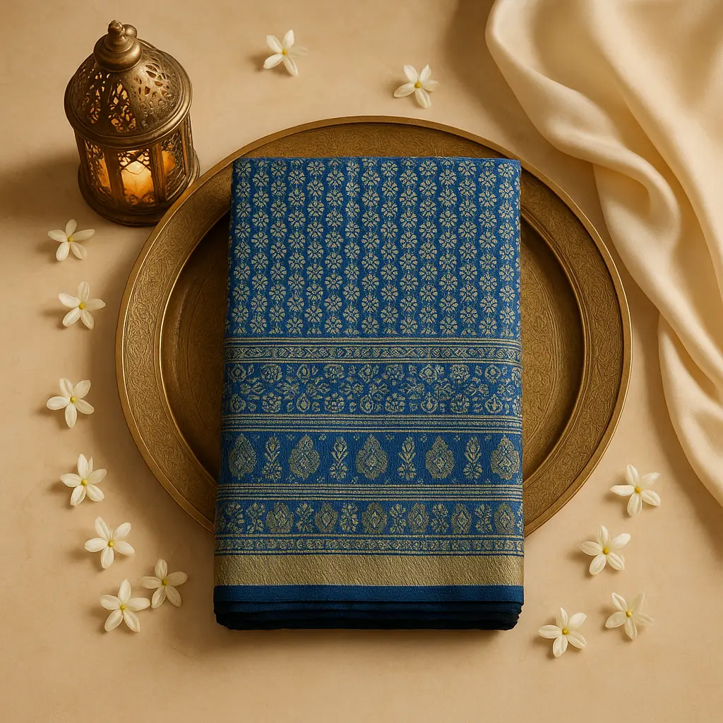 Elegant Blue Ajrakh Printed Designer Saree with Traditional Borders
