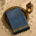 Elegant Blue Ajrakh Mirror Work Designer Saree