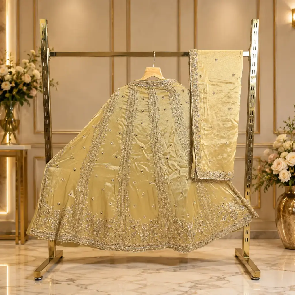 Women's Mustard Gold Embroidered Lehenga Choli with Dupatta, Sequin Floral Work, Designer Border