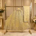 Women's Mustard Gold Embroidered Lehenga Choli with Dupatta, Sequin Floral Work, Designer Border