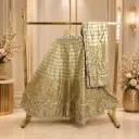 Women's Antique Gold Embroidered Lehenga Choli with Dupatta