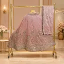 Women's Dusty Pink Embroidered Lehenga Choli with Dupatta, Heavy Sequin Work, Designer Border