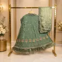 Women's Sage Green Embroidered Lehenga Choli with Dupatta, Sequin n Zari Style Border