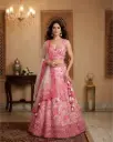 Blush Pink Embroidered Crane and Lotus Lehenga Choli Set