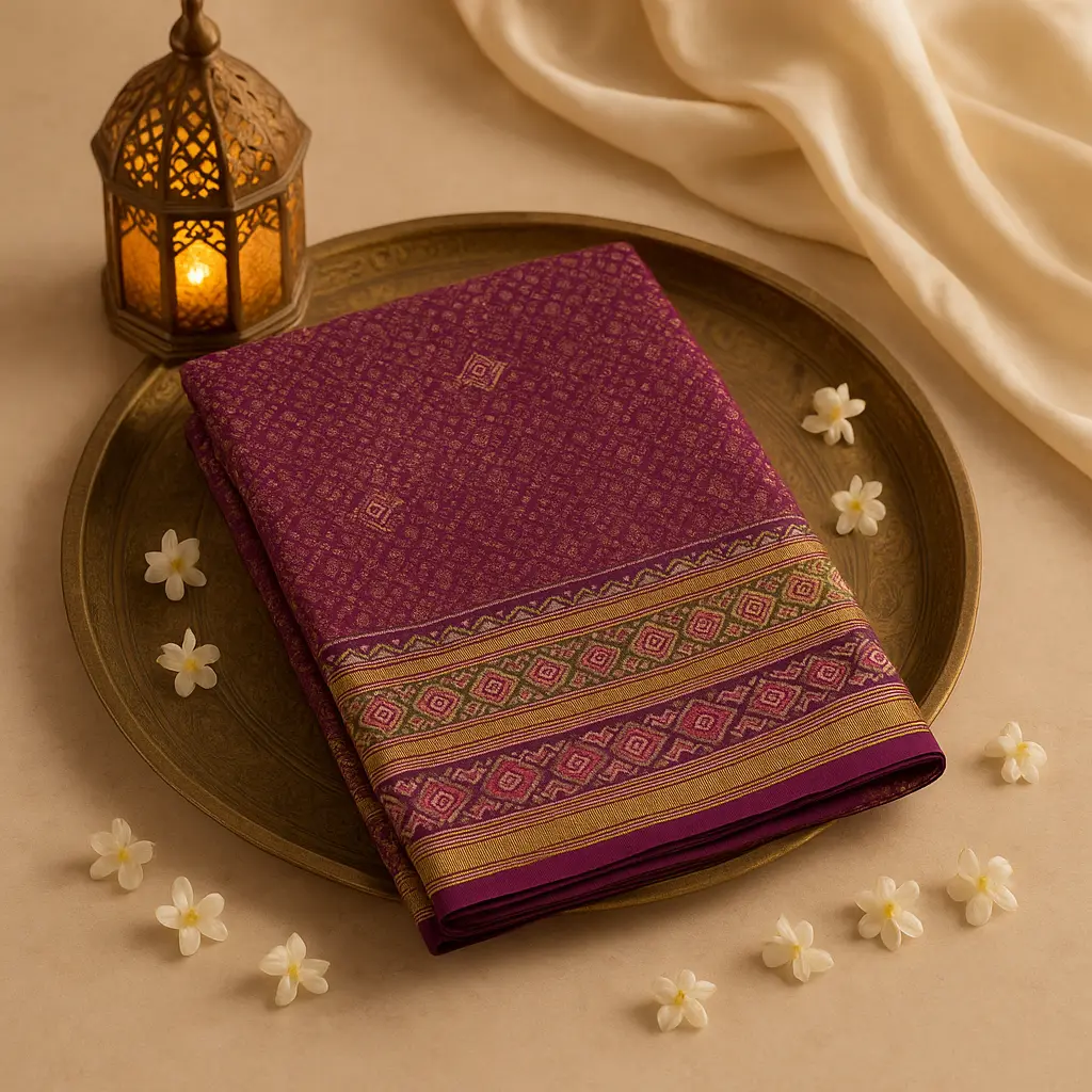 Royal Purple Patola Silk Saree with Traditional Kasab Border