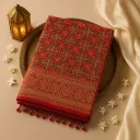 Exquisite Red Patola Print Saree with Intricate Moti Embellishments