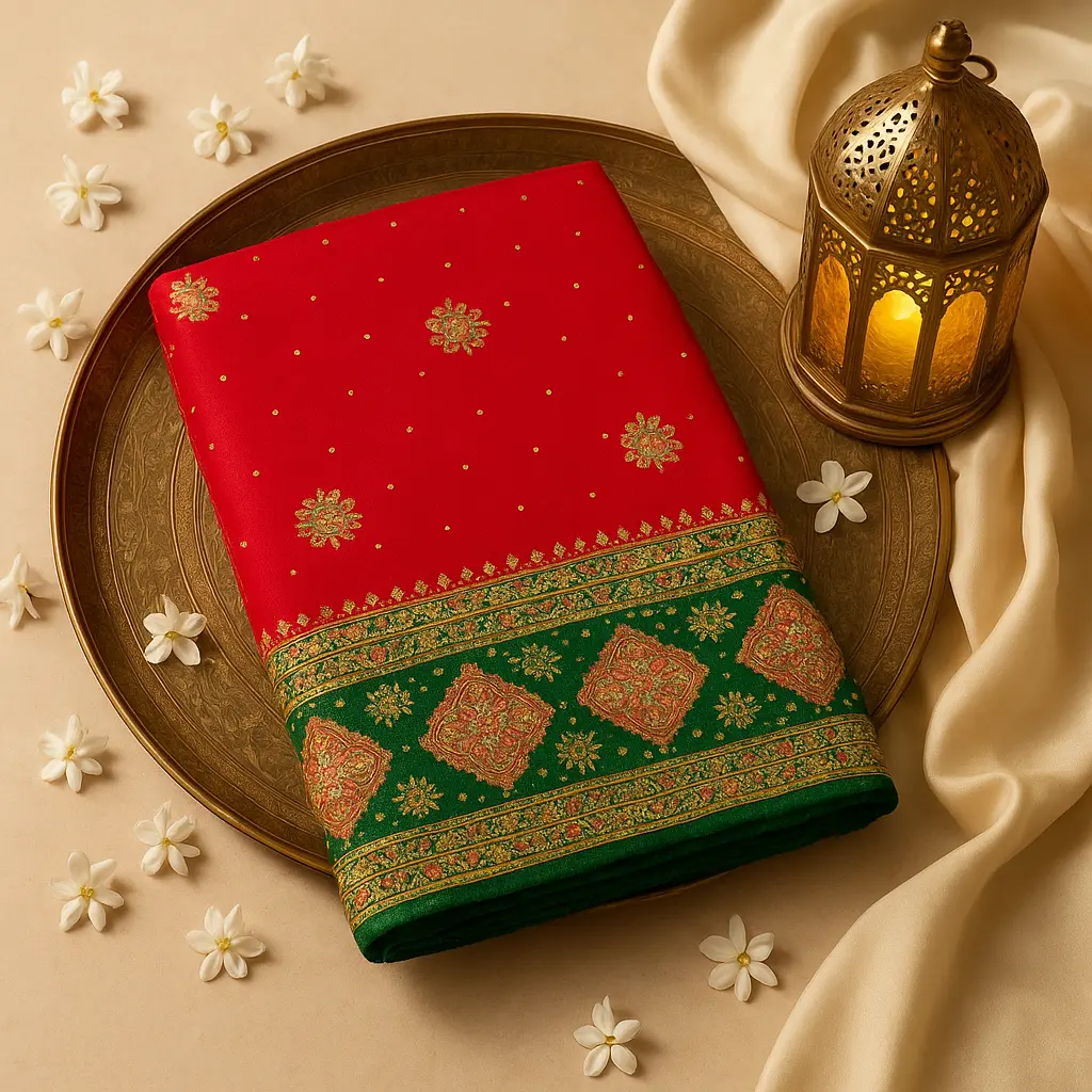 Exquisite Red and Green Designer Silk Saree with Zari