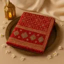 Red Embroidered Silk Chex Design Designer Saree