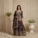Deep Plum Tissue Silk Sharara Set with Antique Zari Work 