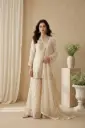 Cream Embroidered Chanderi Silk Kurti Palazzo Suit Set