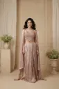 Dusty Pink Metallic Shimmer Indo-Western Draped Skirt Cape Set