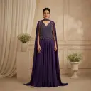 Royal Purple Embroidered Crop Top and Flared Palazzo Set