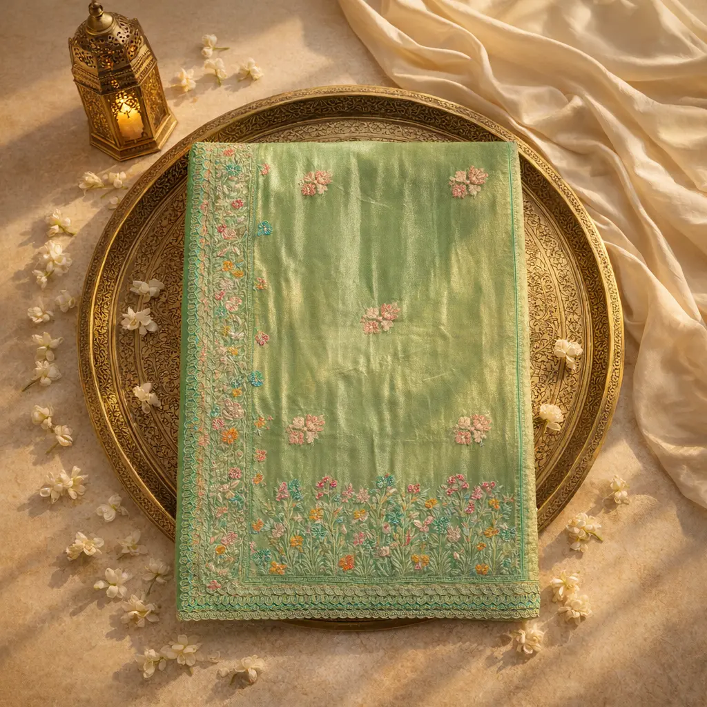 Elegant Handwoven Green Saree with Gold Work