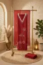 Crimson Red Embroidered Unstitched Chanderi Suit Material Set