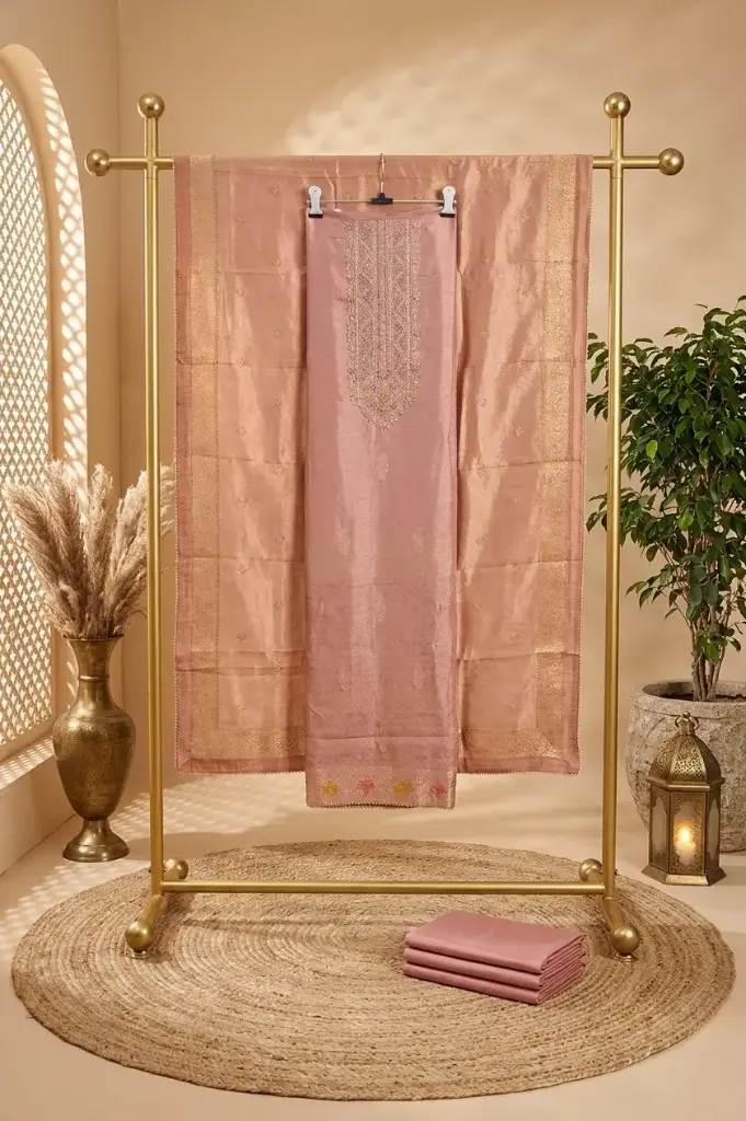 Dusty Rose Banarasi Silk Unstitched Salwar Suit Material