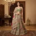 Blush Taupe Floral Organza Designer Lehenga Choli Set