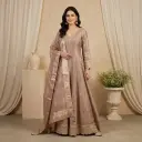 Dusty Mauve Zari Woven Anarkali Gown with Dupatta