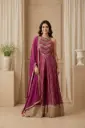 Magenta Embroidered Indo-Western Front-Slit Kurta Sharara Set