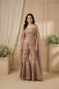 Dusty Mauve Embroidered Corset Top and Sharara Set with Cape