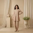 Dual-Tone Mauve Tissue Silk Flared Kurti Dhoti Set