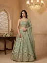 Sage Green Floral Printed Lehenga Set with Embellished Blouse