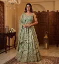 Sage Green Floral Printed Lehenga Set with Embellished Choli