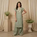 Sage Green Embellished Indo-Western Tunic and Trouser Set