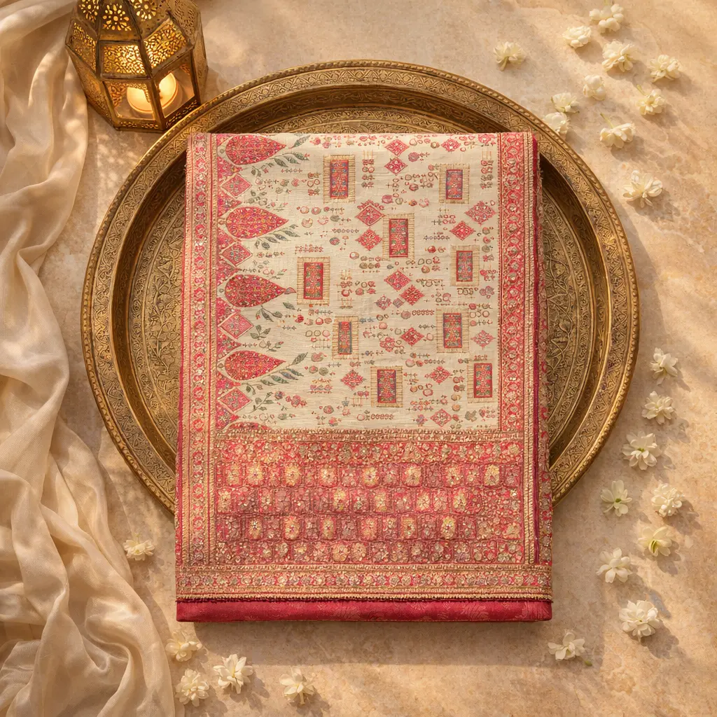 Luxury Red Embroidered Indian Saree